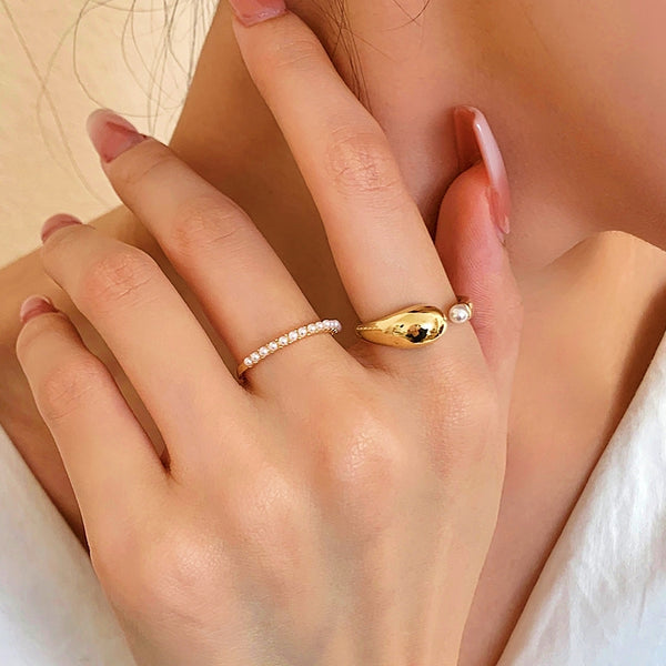 Gold Plated Artificial Pearl Two Piece Rings