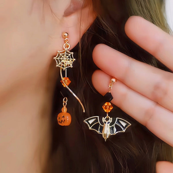 Halloween 14K Gold-Plated Pumpkin And Bat Earrings