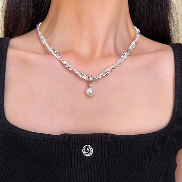 Silver Plated Double Layer Pearl Necklaces