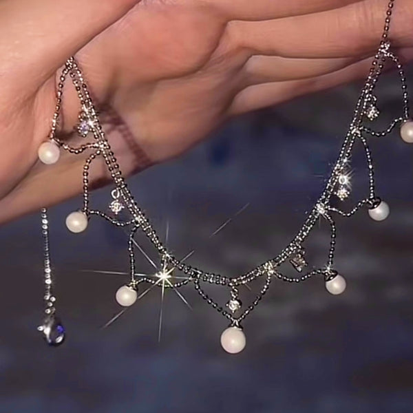 Silver Plated Zircon Artificial Pearl Necklaces