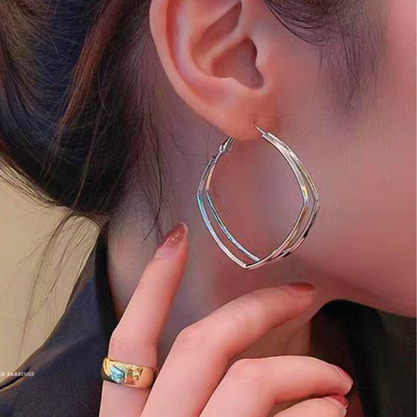 Silver Post 14K Gold-Plated Double Layer Geometric Earrings