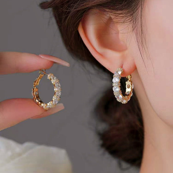 Silver Post 14K Gold-Plated Super Flash Zircon Earrings
