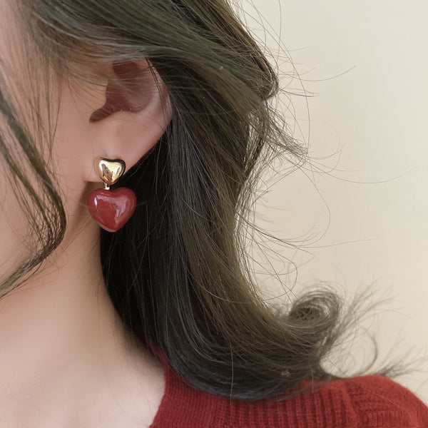 Silver Post 14k Gold-Plated Heart-Design Earrings