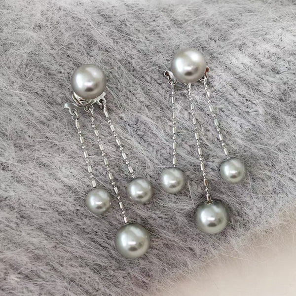 Silver Post Artificial Gray Pearl Earrings