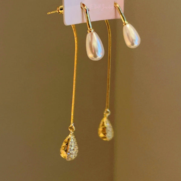 Silver Post Artificial Pearl Jacket Earrings