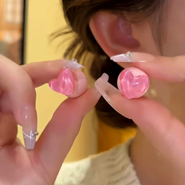 Silver Post Candy Color Heart Earrings