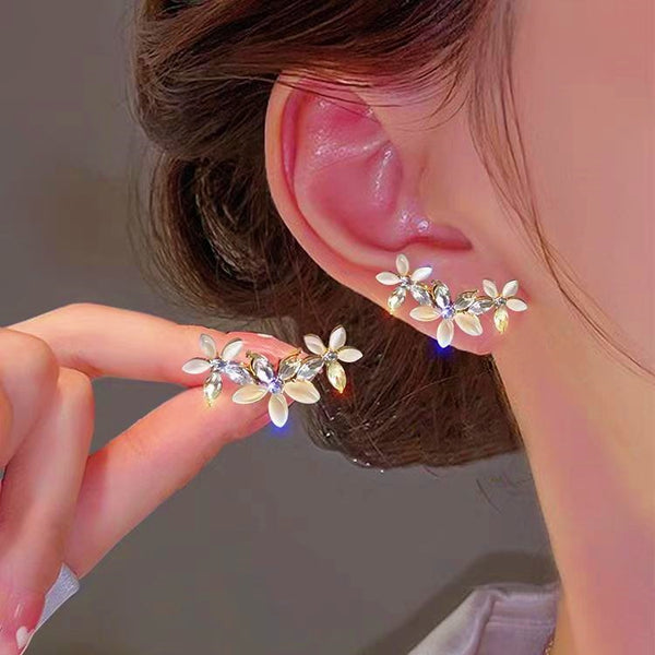 Silver Post Rhinestone Flower Earrings