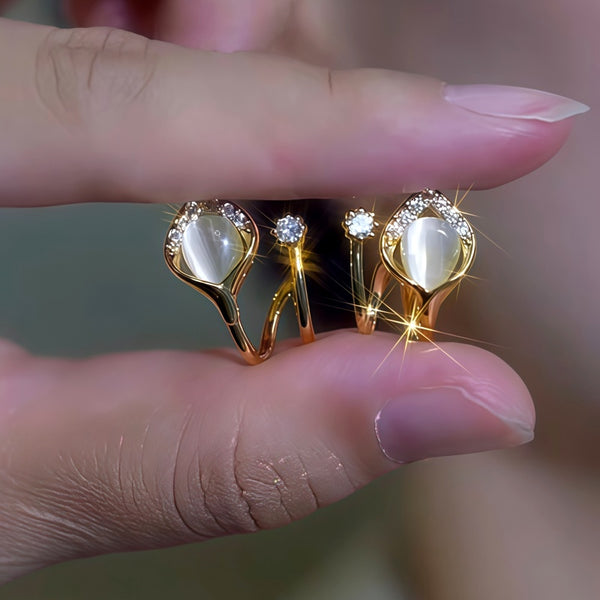 Silver Post Cat's Eye Stone Zircon Diamond Tulip Stud Earrings