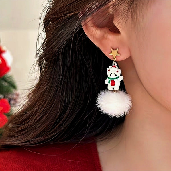 Silver Post Christmas Bear Earrings