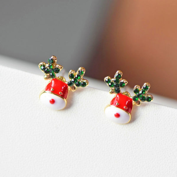 Silver Post Christmas Deer Stud Earrings