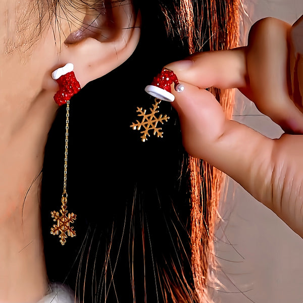 Silver Post Christmas Hat Boots Snowflake Earrings