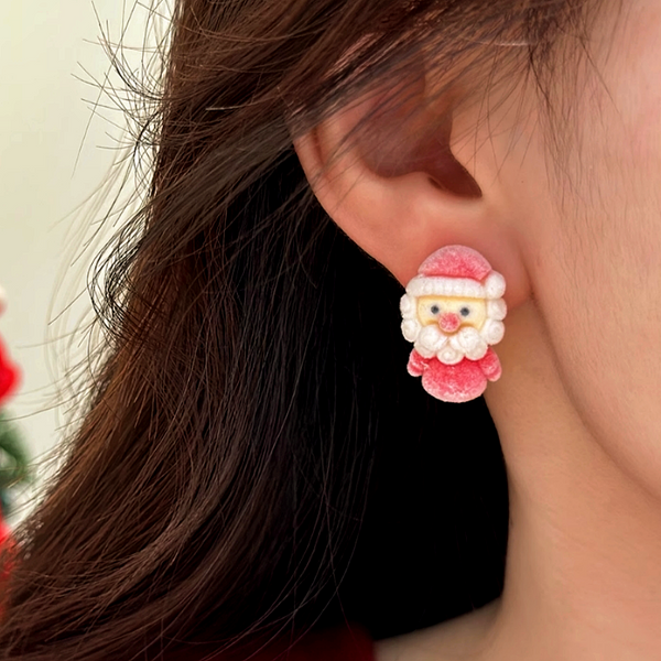 Silver Post Christmas Santa Flocking Earrings