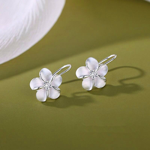 Silver Post Flower Hook Earrings
