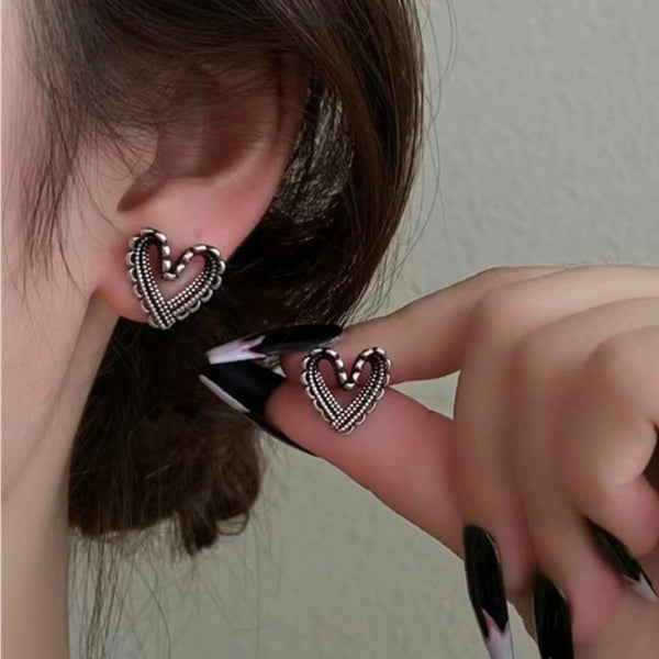 Silver Post Hollow Heart-Design Stud Earrings