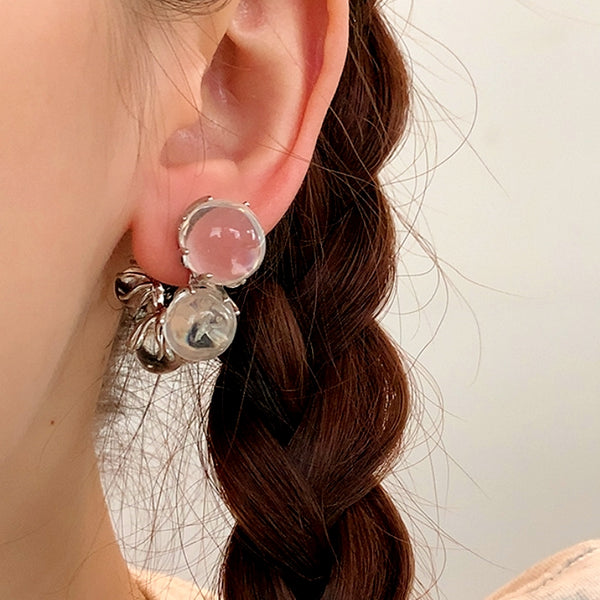 Silver Post Ice Transparent Round Irregular Earrings