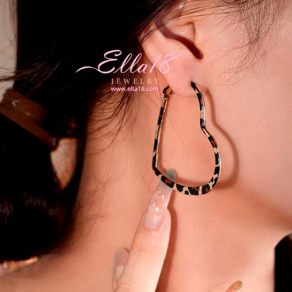 Silver Post Leopard Print Large Heart Earrings