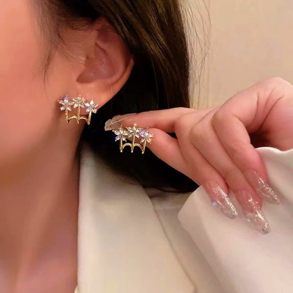 Silver Post Zircon Flower Earrings
