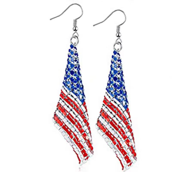 Silver Post Memorial Day American Flag Earrings