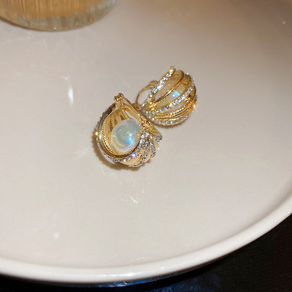 Silver Post Mermaid Pearl Geometric Earrings