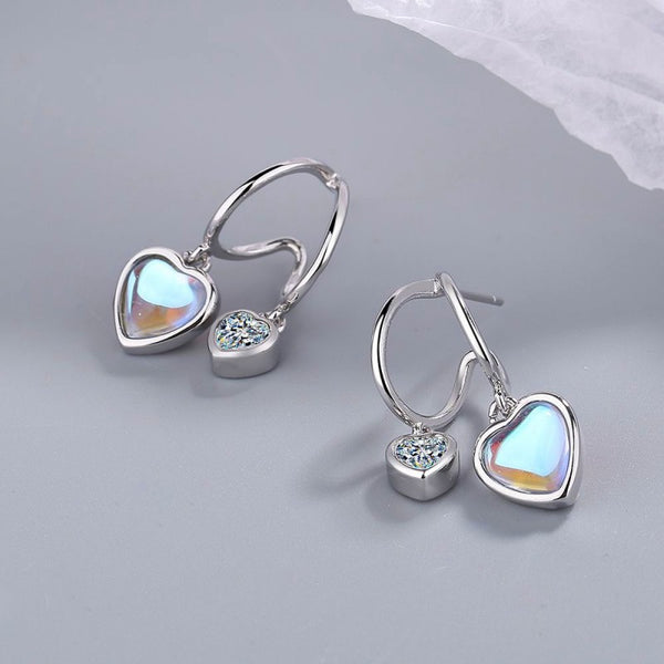 Silver Post Moonstone Heart Earrings