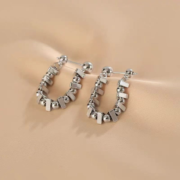 Silver Post Niche Design Chain Earrings