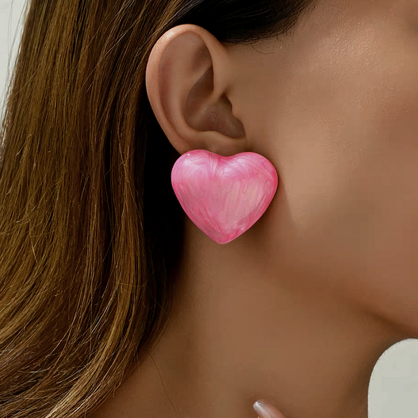 Silver Post Painted Heart Stud Earrings