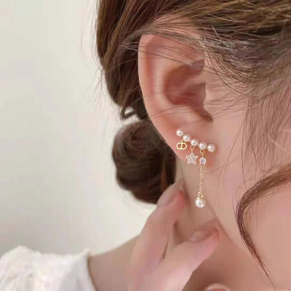 Silver Post Pearl Letter Stud Earrings