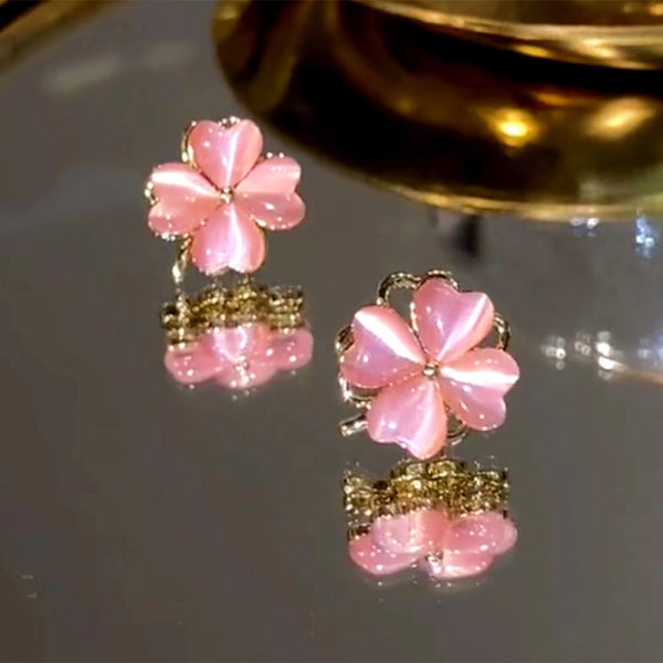 Silver Post Pink Rotating Flower Stud Earrings