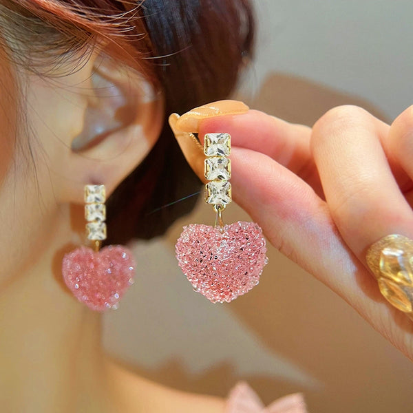Silver Post Pink Gummy Heart Earrings