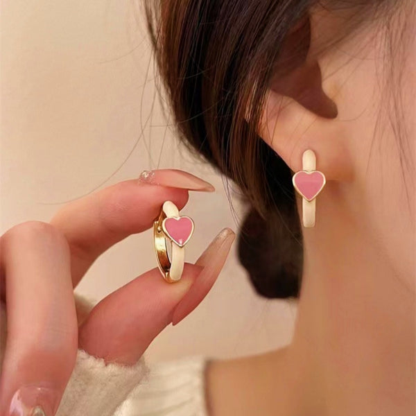 Silver Post Pink Love Heart Earrings