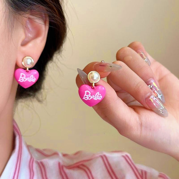 Silver Post Barbie Pearl Heart Earrings