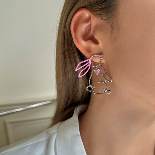 Silver Post Rabbit Gemstone Earrings