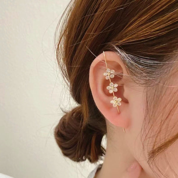 Silver Post Single Piece Zircon Flower Earrings