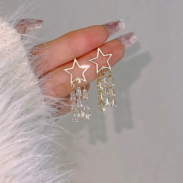 Silver Post Star Drop Earrings