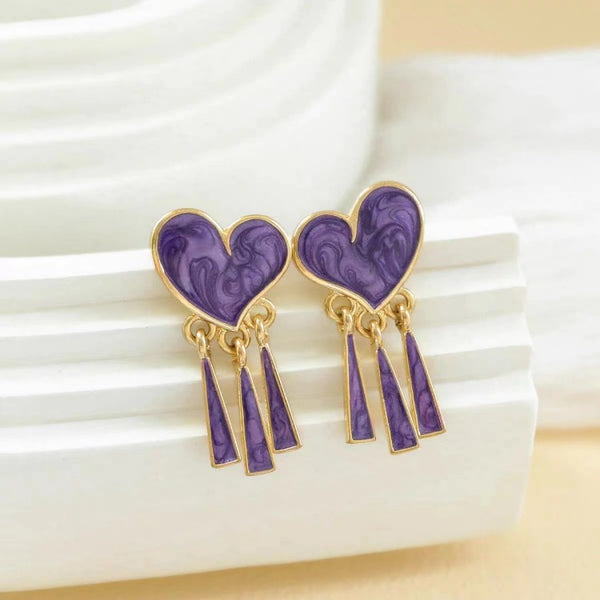Silver Post Purple Heart Earrings