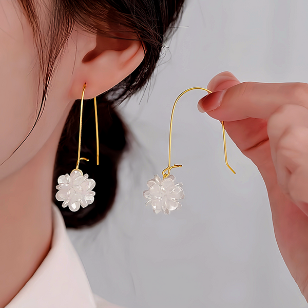 Silver Post White Flower Earrings