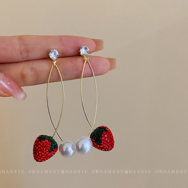 Silver Post Artificial Pearl Strawberry Earrings