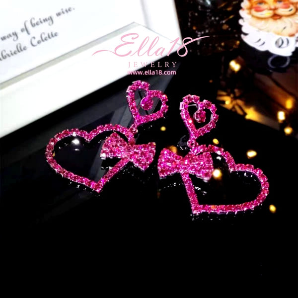 Silver Post Zircon Diamond Double-Layer Heart Earrings