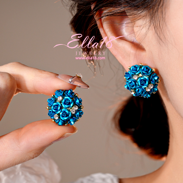 Silver Post Zircon Diamond Flower Stud Earrings