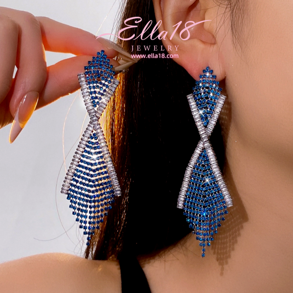 Silver Post Zircon Diamond Tassel Earrings