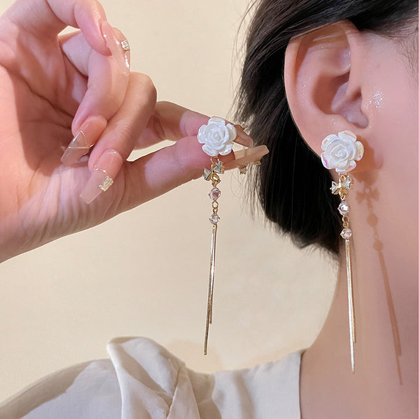 Silver Post Zircon Flower Earrings