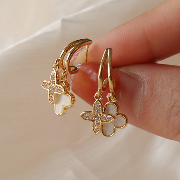 14K Gold-plated Zircon Clover Earrings