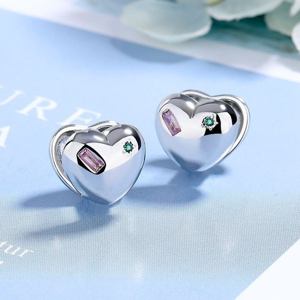 Silver Post Zircon Heart-Design Stud Earrings
