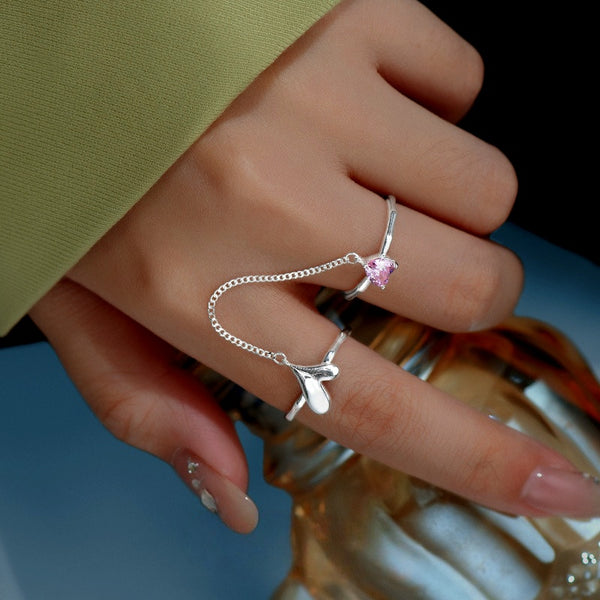 Sterling Silver Adjustable Pink Diamond Love Rings