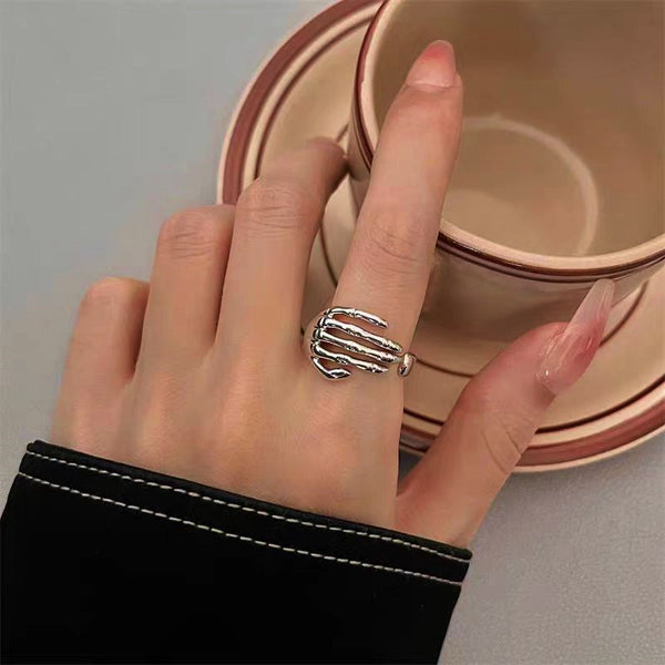 Sterling Silver Adjustable Skull Claw Shaped Open Rings