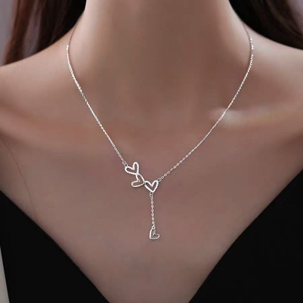 Sterling Silver Asymmetrical Diamond Heart Necklaces