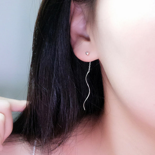 Sterling Silver Bean Threader Earrings