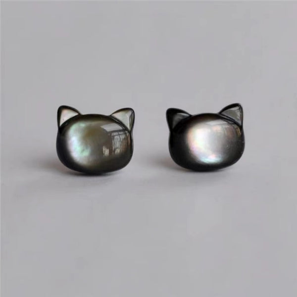 Sterling Silver Black Cat Stud Earrings