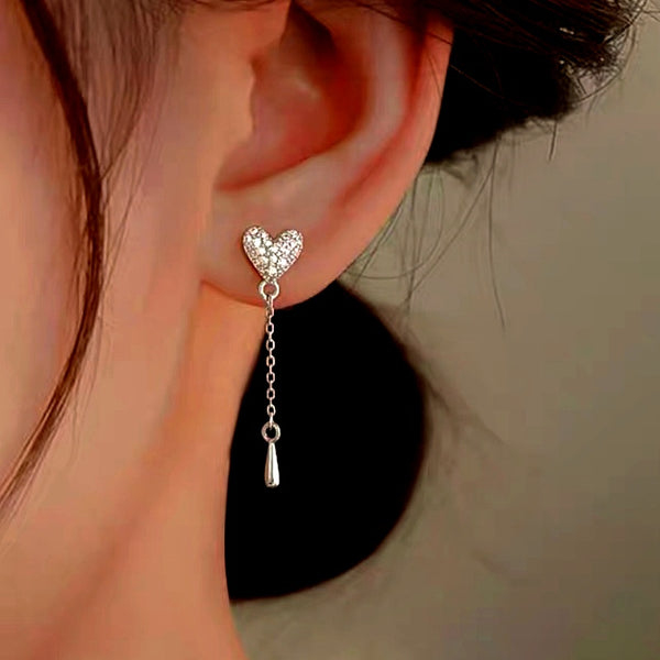 Sterling Silver Bling Heart Tassel Earrings