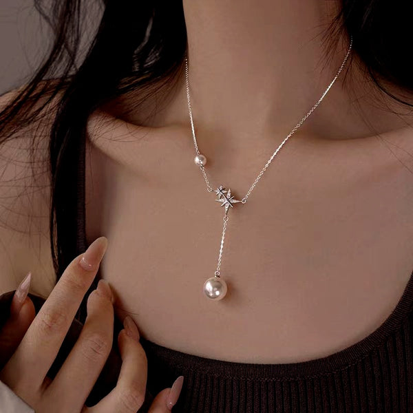 Sterling Silver Bling Star Pearl Tassel Necklaces